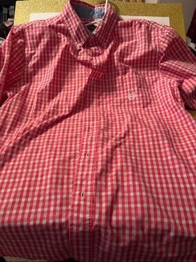 Chaps Red Pink and White Gingham Button-Down Shirt
